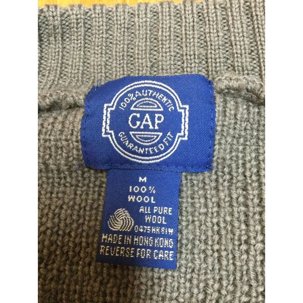 Vintage Gap Mens Wool Henley Sweater Size M Gray Purple Wide Stripe Color Block